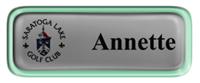 Metal Name Tag: Shiny Silver with Epoxy and Shiny Green Metal Border