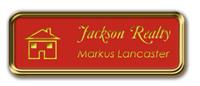 Framed Name Tag: Gold Metal (rounded corners) - Crimson and Yellow Plastic Insert with Epoxy
