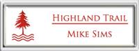 Framed Name Tag: Silver Plastic (squared corners) - White and Crimson Plastic Insert