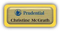 Metal Name Tag: Brushed Gold Metal Name Tag with a Yellow Plastic Border and Epoxy