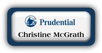 Metal Name Tag: White Metal Name Tag with a Marine Blue Plastic Border and Epoxy