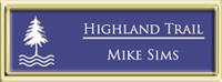 Framed Name Tag: Gold Plastic (squared corners) - Purple and White Plastic Insert