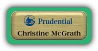 Metal Name Tag: Brushed Gold Metal Name Tag with a Bright Green Plastic Border and Epoxy