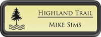 Framed Name Tag: Black Plastic (rounded corners) - Shiny Gold Metal Insert