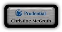 Metal Name Tag: Brushed Silver Metal Name Tag with a Black Plastic Border and Epoxy