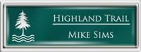 Framed Name Tag: Silver Plastic (squared corners) - Evergreen and White Plastic Insert with Epoxy