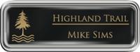 Framed Name Tag: Silver Plastic (rounded corners) - Black and Gold Plastic Insert with Epoxy