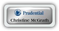 Metal Name Tag: Shiny Silver Metal Name Tag with a Light Grey Plastic Border and Epoxy