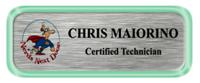Metal Name Tag: Brushed Silver with Shiny Green Metal Border