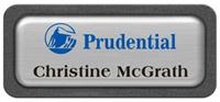 Metal Name Tag: Brushed Silver Metal Name Tag with a Graphite Plastic Border and Epoxy