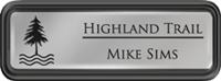 Framed Name Tag: Black Plastic (rounded corners) - Smooth Silver and Black Plastic Insert with Epoxy
