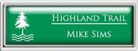 Framed Name Tag: Silver Plastic (squared corners) - Kelley Green and White Plastic Insert with Epoxy