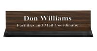 Walnut Plastic Plate with White Text, Black Acrylic Deskplate