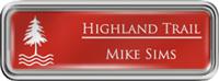 Framed Name Tag: Silver Plastic (rounded corners) - Crimson and White Plastic Insert with Epoxy