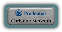 Metal Name Tag: Brushed Silver Metal Name Tag with a Forest Green Plastic Border and Epoxy