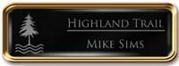 Framed Name Tag: Rose Gold Metal (rounded corners) - Black and Silver Plastic Insert with Epoxy