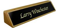 Solid Ash (wooden) Desk Plate - Black Metal Plate with Gold Engraving