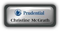 Metal Name Tag: Shiny Silver Metal Name Tag with a Graphite Plastic Border and Epoxy