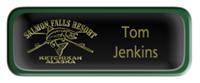 Metal Name Tag: Black and Gold with Epoxy and Green Metal Border