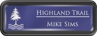 Framed Name Tag: Black Plastic (rounded corners) - Purple and White Plastic Insert with Epoxy