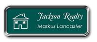 Silver Metal Framed Nametag with Evergreen and White