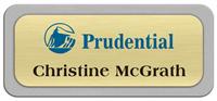 Metal Name Tag: Brushed Gold Metal Name Tag with a Silver Plastic Border