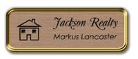 Framed Name Tag: Gold Metal (rounded corners) - Brushed Copper and Black Plastic Insert with Epoxy