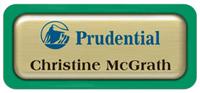 Metal Name Tag: Brushed Gold Metal Name Tag with a Bright Green Plastic Border and Epoxy