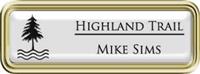 Framed Name Tag: Gold Plastic (rounded corners) - White and Black Plastic Insert with Epoxy