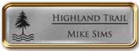 Framed Name Tag: Rose Gold Metal (rounded corners) - Smooth Silver and Black Plastic Insert with Epoxy