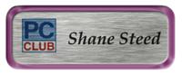 Metal Name Tag: Brushed Silver with Shiny Purple Metal Border