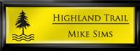 Framed Name Tag: Black Plastic (squared corners) - Canary Yellow and Black Plastic Insert with Epoxy