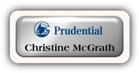 Metal Name Tag: Shiny Silver Metal Name Tag with a Sand Plastic Border and Epoxy