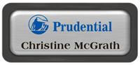 Metal Name Tag: Brushed Silver Metal Name Tag with a Charcoal Grey Plastic Border and Epoxy