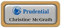 Metal Name Tag: Brushed Silver Metal Name Tag with a Gold Plastic Border and Epoxy