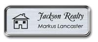 Silver Metal Framed Nametag with Brushed Aluminum and Black