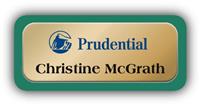 Metal Name Tag: Shiny Gold Metal Name Tag with a Pine Plastic Border