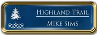 Framed Name Tag: Gold Metal (rounded corners) - Patriot Blue and White Plastic Insert with Epoxy
