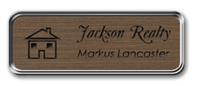 Framed Name Tag: Silver Metal (rounded corners) - Deep Bronze and Black Plastic Insert with Epoxy