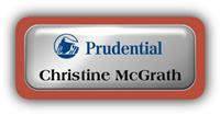 Metal Name Tag: Shiny Silver Metal Name Tag with a Canyon Plastic Border and Epoxy