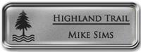 Framed Name Tag: Silver Metal (rounded corners) - Smooth Silver and Black Plastic Insert with Epoxy