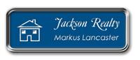 Silver Metal Framed Nametag with Sky Blue and White
