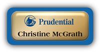 Metal Name Tag: Shiny Gold Metal Name Tag with a Blue Plastic Border and Epoxy