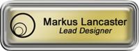 Framed Name Tag: Silver Plastic (rounded corners) - Shiny Gold and Black Plastic Insert with Epoxy