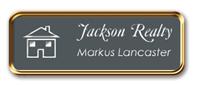Framed Name Tag: Rose Gold Metal (rounded corners) - Smoke Grey and White Plastic Insert with Epoxy