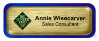 Metal Name Tag: Brushed Gold with Epoxy and Shiny Blue Metal Border