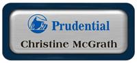 Metal Name Tag: Brushed Silver Metal Name Tag with a Marine Blue Plastic Border and Epoxy