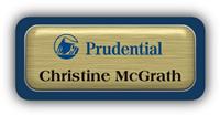 Metal Name Tag: Brushed Gold Metal Name Tag with a Marine Blue Plastic Border and Epoxy