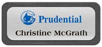 Metal Name Tag: Brushed Silver Metal Name Tag with a Graphite Plastic Border