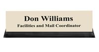 Almond Plastic Plate with Black Text, Black Acrylic Deskplate